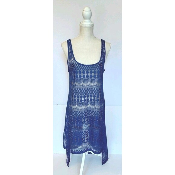 Profile by Gottex Sz SP Royal Blue Open Knit Tank Style High-Lo Swim Suit Cover - Picture 1 of 8